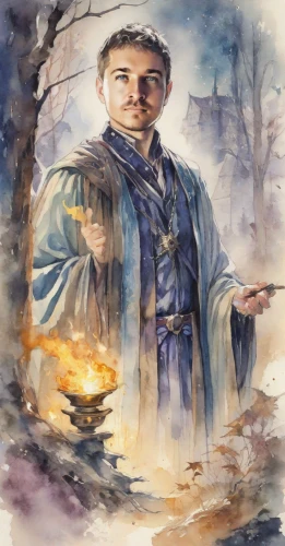 jrr tolkien,martin luther,htt pléthore,fantasy portrait,prophet,gosling,melchior,the abbot of olib,twelve apostle,the wizard,candlemaker,game illustration,magician,priest,obi-wan kenobi,debt spell,fantasy picture,the wanderer,tesla,historian,Digital Art,Watercolor