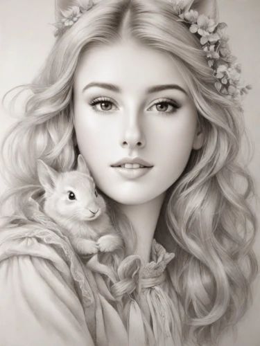 white cat,fantasy portrait,fairy tale character,white rose snow queen,pencil drawings,eglantine,siberian cat,drawing cat,romantic portrait,children's fairy tale,fairy tale icons,pencil drawing,girl portrait,girl with dog,turkish angora,little princess,fantasy picture,doll cat,cute cartoon image,indian spitz