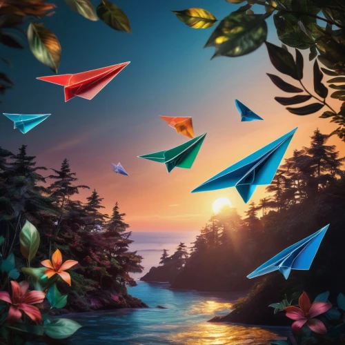 origami paper plane,butterfly background,hummingbirds,triangles background,kites,flying birds,paper boat,fairies aloft,birds in flight,birds flying,flying seeds,humming birds,paper plane,elves flight,paper airplanes,rainbow butterflies,colorful birds,spring leaf background,butterflies,fantasy picture,Photography,Artistic Photography,Artistic Photography 02