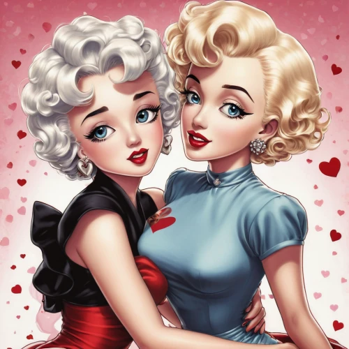 valentine pin up,valentine day's pin up,retro pin up girls,pin up girls,pin-up girls,pin ups,vintage girls,pin up,retro pin up girl,pin-up,50's style,pin up girl,retro women,joint dolls,rockabilly style,heart cherries,rockabilly,pin-up girl,fifties,two girls,Illustration,Japanese style,Japanese Style 18