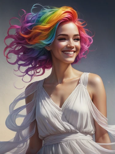 rainbow unicorn,rainbow background,rainbow waves,rainbow pencil background,unicorn and rainbow,the festival of colors,unicorn art,cg artwork,fantasy portrait,a girl's smile,rainbow colors,portrait background,bjork,fae,rapunzel,lgbtq,rainbow,pixie-bob,unicorn,girl in a long dress,Conceptual Art,Fantasy,Fantasy 17