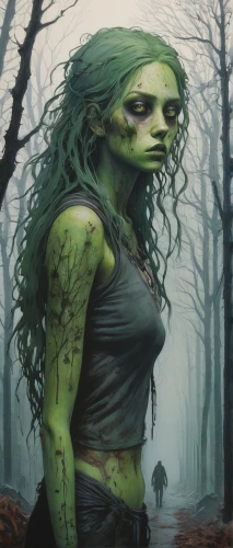 dryad,green skin,zombie,half orc,rusalka,orc,the enchantress,crocodile woman,swampy landscape,aaa,anahata,green algae,woman frog,halloween frankenstein,the ugly swamp,swamp,background ivy,frankenstein,sci fiction illustration,green aurora,Illustration,Abstract Fantasy,Abstract Fantasy 20