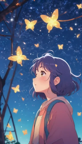 fireflies,sky butterfly,falling stars,falling star,firefly,starry sky,hanging stars,starlight,butterflies,moths and butterflies,butterfly background,starry,star sky,stargazing,constellations,star flower,the stars,constellation,colorful stars,vanessa (butterfly),Illustration,Japanese style,Japanese Style 02