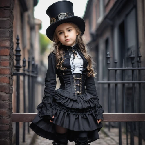 victorian style,victorian lady,gothic fashion,victorian fashion,bowler hat,stovepipe hat,gothic style,girl wearing hat,steampunk,black hat,victorian,hatter,gothic dress,the victorian era,top hat,little girl dresses,halloween witch,fashion doll,gothic woman,fashionable girl,Photography,Fashion Photography,Fashion Photography 11
