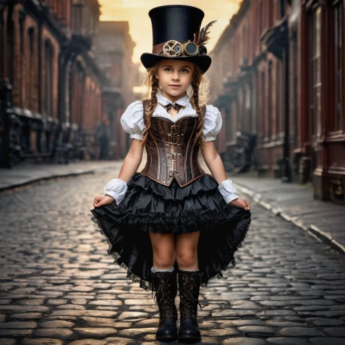 steampunk,girl wearing hat,hatter,victorian style,the little girl,victorian lady,girl in a historic way,gothic fashion,little girl dresses,little girl,female doll,stovepipe hat,fashion doll,victorian fashion,black hat,halloween witch,fashionable girl,doll dress,vintage girl,child girl,Photography,General,Fantasy