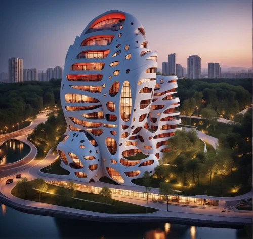 futuristic architecture,tiger and turtle,futuristic art museum,baku eye,steel sculpture,dna helix,honeycomb structure,bird's nest,building honeycomb,largest hotel in dubai,singapore landmark,modern architecture,double helix,solar cell base,wine rack,hotel w barcelona,universal exhibition of paris,jewelry（architecture）,chinese architecture,helix,Photography,General,Cinematic