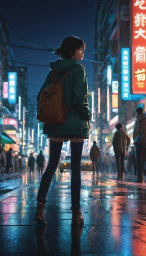 tokyo,tokyo city,shinjuku,taipei,shibuya,pedestrian,cyberpunk,cinema 4d,shanghai,tokyo ¡¡,osaka,b3d,girl walking away,kyoto,world digital painting,hk,walking in the rain,city lights,hong kong,a pedestrian,Photography,General,Fantasy