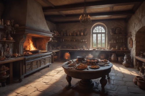 candlemaker,apothecary,victorian kitchen,fireplaces,hearth,tinsmith,witch's house,medieval architecture,fireplace,potions,the kitchen,medieval,kitchen interior,tavern,ancient house,collected game assets,breakfast room,cookery,hobbiton,antiquariat,Conceptual Art,Fantasy,Fantasy 01