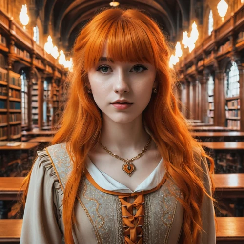 orange robes,librarian,tudor,orange,merida,elizabeth i,fantasy portrait,scholar,gothic portrait,daphne,orange color,rapunzel,mystical portrait of a girl,renaissance,eufiliya,fiery,orange half,tangerine,girl in a historic way,ginger rodgers,Photography,Documentary Photography,Documentary Photography 16