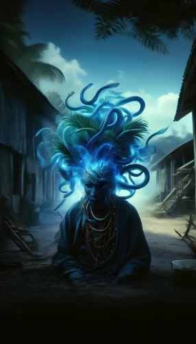 medusa,lord shiva,god shiva,sadhu,shiva,medusa gorgon,blue enchantress,sadu,sea god,sōjutsu,spiral background,dread,world digital painting,monk,avatar,shamanism,wuchang,blue snake,janmastami,teal blue asia