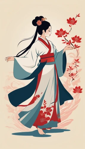 geisha girl,geisha,hanbok,plum blossoms,oriental princess,mulan,cool woodblock images,oriental girl,korean culture,plum blossom,japanese art,japanese floral background,oriental painting,japanese woman,mukimono,japanese culture,throwing leaves,taiwanese opera,wuchang,chinese art,Illustration,Vector,Vector 01