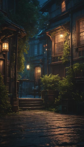 ryokan,violet evergarden,wooden houses,tsukemono,apartment house,night scene,old linden alley,lostplace,evening atmosphere,atmosphere,kyoto,izakaya,lanterns,light of night,night image,alleyway,ancient house,spa town,witch's house,nightlight,Photography,General,Fantasy