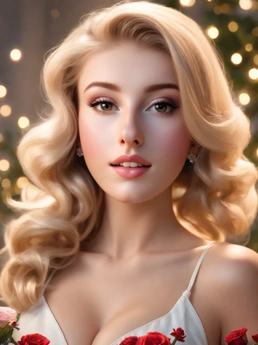 blonde girl with christmas gift,romantic look,romantic portrait,pin up christmas girl,romantic rose,christmas pin up girl,valentine pin up,christmas woman,valentine day's pin up,realdoll,christmas angel,winter rose,retro christmas girl,red roses,white rose snow queen,female doll,blonde woman,wild roses,with roses,scent of roses,Photography,Commercial
