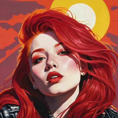 solar,detail shot,transistor,scarlet witch,fiery,harley,vector illustration,red-haired,red head,fire angel,digital painting,sol,cardinal,digital illustration,rosa ' amber cover,vector art,fire siren,rosella,red sun,black widow,Photography,Fashion Photography,Fashion Photography 17