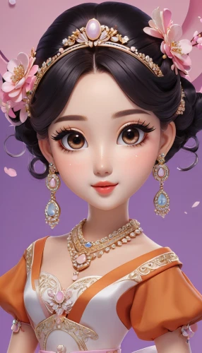 oriental princess,peach blossom,ao dai,plum blossom,doll's facial features,bridal accessory,plum blossoms,taiwanese opera,japanese doll,female doll,hanbok,princess' earring,apricot blossom,oriental girl,doll figure,peking opera,geisha girl,the japanese doll,fairy tale character,wuchang,Unique,3D,Isometric