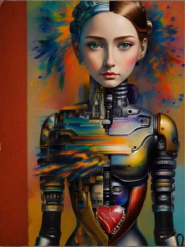 meticulous painting,cybernetics,transistor,art painting,painter doll,robotic,painting technique,biomechanical,bodypainting,robots,glass painting,humanoid,robot,droid,neon body painting,digiart,computer art,body painting,world digital painting,oil painting on canvas