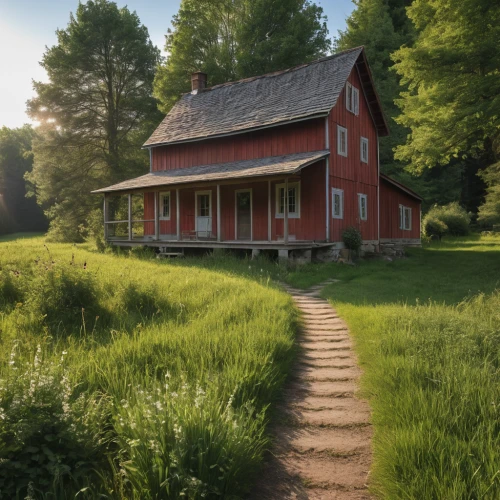 country cottage,farmstead,red barn,summer cottage,danish house,home landscape,farm house,country house,field barn,homestead,little house,meadow landscape,log cabin,vermont,log home,lonely house,farmhouse,old house,summer meadow,wooden house,Photography,General,Realistic