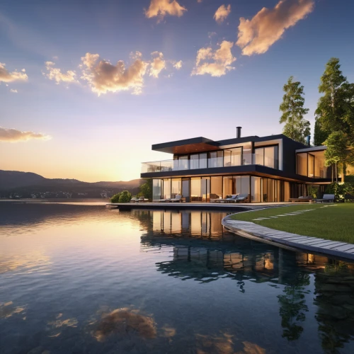 house by the water,house with lake,luxury property,luxury home,modern house,lake view,beautiful home,holiday villa,luxury real estate,summer house,pool house,floating huts,floating over lake,modern architecture,home landscape,house in the mountains,boat house,chalet,rippon,swiss house,Photography,General,Realistic