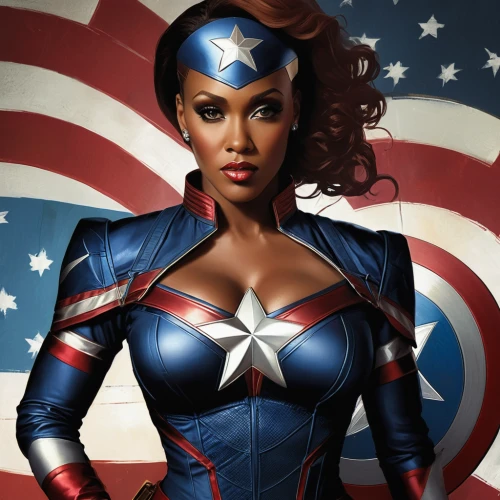 captain american,captain america type,captain america,capitanamerica,wonderwoman,patriot,super heroine,african american woman,superhero background,afroamerican,wonder woman,queen of liberty,super woman,patriotic,flag day (usa),afro-american,steve rogers,america,beautiful african american women,patriotism,Conceptual Art,Fantasy,Fantasy 11