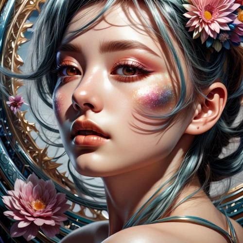 fantasy portrait,flower fairy,faery,mystical portrait of a girl,faerie,fae,digital painting,flora,girl in flowers,wreath of flowers,fantasy art,flower painting,girl in a wreath,blooming wreath,kahila garland-lily,world digital painting,elven flower,little girl fairy,digital art,girl portrait