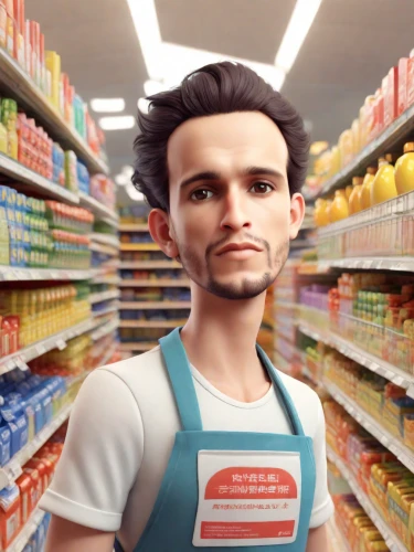 shopkeeper,supermarket,consumer,minimarket,carton man,overalls,clerk,grocer,merchant,warehouseman,cashier,kefir,grocery,grocery store,convenience store,marketeer,commercial,milk-carton,shopping icon,mayonaise,Digital Art,3D