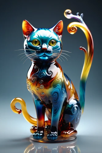 glass painting,glass yard ornament,chinese pastoral cat,glasswares,incense burner,3d figure,cat-ketch,whimsical animals,shashed glass,animal figure,cartoon cat,3d model,glass ornament,tiger cat,lucky cat,color rat,toyger,bengal cat,colorful glass,cat vector,Photography,General,Realistic