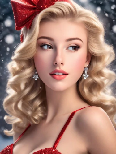 pin up christmas girl,christmas pin up girl,retro christmas girl,christmas woman,christmas snowy background,blonde girl with christmas gift,retro christmas lady,elsa,christmas angel,valentine pin up,christmas girl,christmas background,snowflake background,red bow,christmas jewelry,christmas bow,the snow queen,valentine day's pin up,white rose snow queen,santa hat,Photography,Commercial