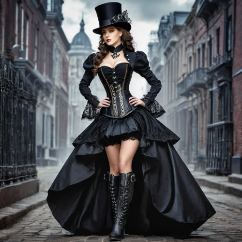 gothic fashion,steampunk,gothic dress,victorian style,gothic woman,victorian lady,victorian fashion,black hat,gothic style,overskirt,halloween witch,gothic,the victorian era,hatter,gothic portrait,victorian,wicked witch of the west,witch,corset,cosplay image,Photography,Fashion Photography,Fashion Photography 03