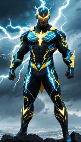 electro,lightning bolt,steel man,kryptarum-the bumble bee,high volt,thunderbolt,bolts,electrified,cleanup,lightning,strom,god of thunder,wolverine,thundercat,electric,flash unit,dark blue and gold,aa,power icon,superhero background,Conceptual Art,Fantasy,Fantasy 02