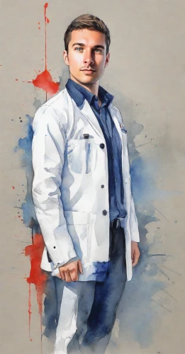 cartoon doctor,male nurse,white coat,medical illustration,medical concept poster,medic,surgeon,doctor,physician,pathologist,covid doctor,theoretician physician,pharmacist,biologist,white-collar worker,consultant,the doctor,nurse,fish-surgeon,medical staff,Digital Art,Watercolor