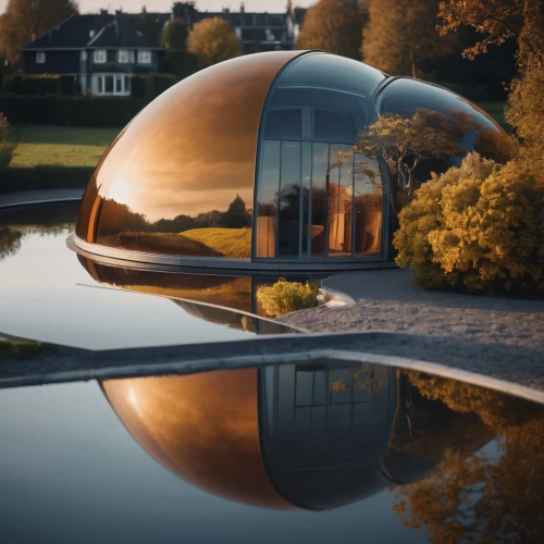 mirror house,futuristic architecture,glass sphere,futuristic art museum,musical dome,round hut,lens reflection,round house,swiss ball,netherlands,futuristic landscape,the netherlands,the globe,convex,bossche bol,giant soap bubble,cubic house,houseboat,planetarium,spherical image,Photography,General,Cinematic