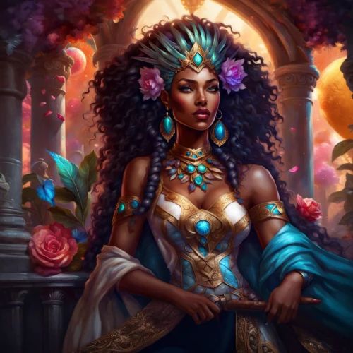 fantasy portrait,fantasy art,cleopatra,sorceress,priestess,fantasy picture,elven flower,lakshmi,goddess of justice,the enchantress,fantasy woman,artemisia,jaya,zodiac sign libra,blue enchantress,flora,sacred art,celtic queen,cg artwork,elza