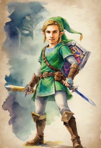 link,rupees,sheik,alm,ocarina,link outreach,luigi,leonardo,raphael,iseltwald,links,male elf,mariawald,templedrom,lone warrior,patrol,png image,kentaur,hero,nintendo,Digital Art,Watercolor