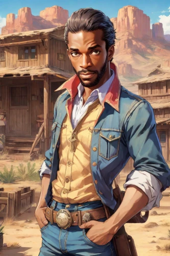 american frontier,wild west,western,wild west hotel,stagecoach,lando,desert background,drover,western riding,john day,buckskin,african american male,game illustration,cowboy,abraham,gunfighter,joseph,southwestern,rosa cantina,eldorado,Digital Art,Anime