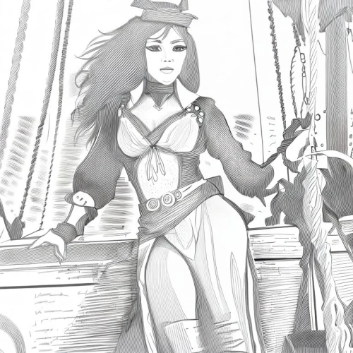 girl on the boat,the sea maid,scarlet sail,boat operator,pirate,delta sailor,full-rigged ship,sailing saw,marina,training ship,grayscale,seafaring,wind warrior,sea fantasy,sea scouts,aesulapian staff,vexiernelke,artemisia,on the pier,venetia,Design Sketch,Design Sketch,Character Sketch