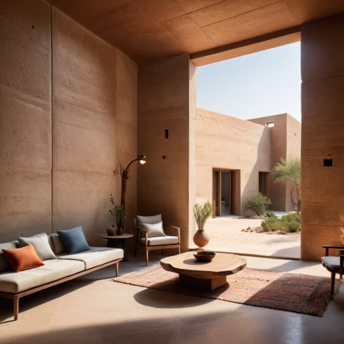 corten steel,dunes house,riad,qasr azraq,jewelry（architecture）,interior modern design,archidaily,exposed concrete,sandstone wall,cubic house,courtyard,marrakesh,iranian architecture,stucco wall,concrete ceiling,sand-lime brick,outdoor furniture,inside courtyard,stone desert,contemporary decor,Photography,General,Cinematic