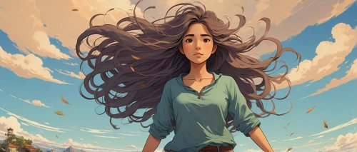 little girl in wind,sci fiction illustration,windy,wind,girl on the dune,the wind from the sea,girl walking away,rosa ' amber cover,woman walking,wind wave,wanderer,winds,world digital painting,wind machine,mountain spirit,game illustration,the spirit of the mountains,the wanderer,book cover,mystical portrait of a girl,Illustration,Realistic Fantasy,Realistic Fantasy 12