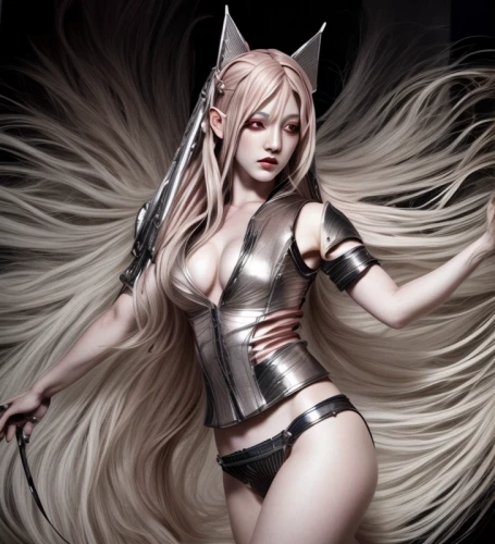 nine-tailed,tiber riven,kitsune,dark elf,female warrior,goddess of justice,fennec,anime 3d,huntress,a200,fantasy woman,artemis,fantasy art,cosplay image,silver,athena,vocaloid,fantasy girl,warrior woman,lycia