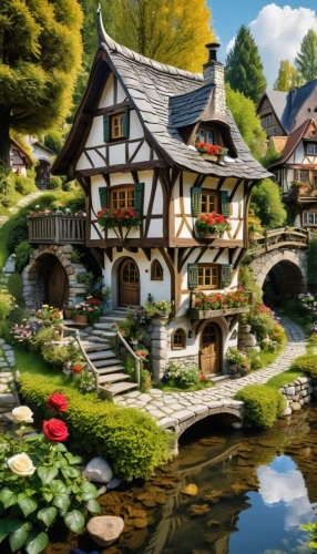 alpine village,fairy village,escher village,home landscape,house with lake,fairy tale castle,house in the forest,fantasy landscape,knight village,fantasy picture,mountain settlement,house in mountains,houses clipart,beautiful home,house by the water,house in the mountains,water mill,fantasy art,3d fantasy,mountain village,Photography,General,Realistic