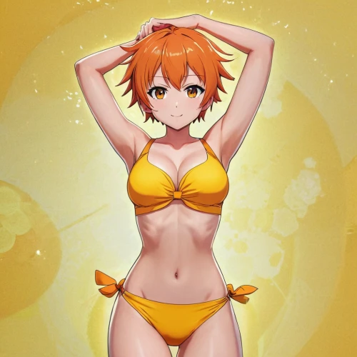 nami,one-piece swimsuit,orange,sun,summer swimsuit,swimsuit,asuka langley soryu,pollen panties,orange color,vitamin c,oranges,summer background,bathing suit,anime 3d,hinata,tangerine,sunburst background,nemo,bright orange,kotobukiya