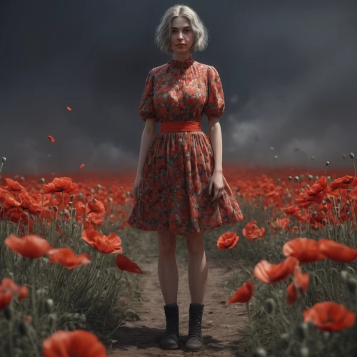 field of poppies,poppy red,red poppies,floral poppy,poppy fields,poppy field,coquelicot,red poppy,poppies,poppy,field of flowers,country dress,a girl in a dress,girl in flowers,poppy seed,red tunic,lady in red,poppy flowers,poppy family,man in red dress,Conceptual Art,Fantasy,Fantasy 01