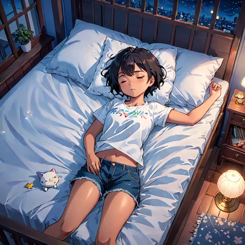 sleeping,sleeping room,sleeping rose,sleep,playmat,blue pillow,napping,studio ghibli,asleep,bed,dream world,dreaming,boy's room picture,sleeping apple,resting,peaceful,futon,zzz,2d,dream,Anime,Anime,Traditional