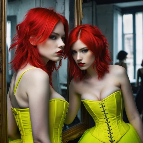 doll looking in mirror,mirror image,mirror reflection,redheads,latex clothing,mirrors,red double,mirrored,red-haired,in the mirror,mirror,red head,redhair,redhead doll,transistor,red hair,red yellow,reflection,makeup mirror,magic mirror,Photography,Artistic Photography,Artistic Photography 06