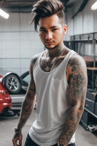 sleeve,tattoos,with tattoo,tattooed,carbossiterapia,car mechanic,tattoo artist,muscle icon,fitness model,muscular,saf francisco,biceps,auto mechanic,tattoo,pump,sleeveless shirt,pomade,arms,bodybuilding,male model,Photography,Realistic