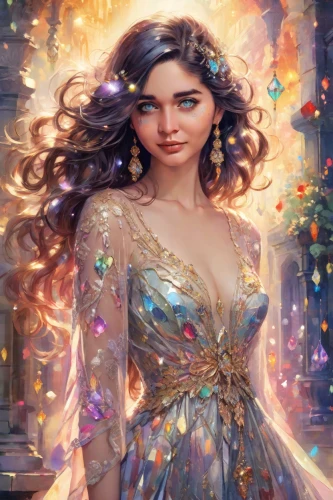 fantasy portrait,fantasy art,sorceress,cinderella,fantasy picture,fairy queen,fantasy woman,vanessa (butterfly),rosa ' amber cover,fae,the enchantress,rosa 'the fairy,zodiac sign libra,mystical portrait of a girl,fairy tale character,rapunzel,queen of the night,faerie,magical,faery,Digital Art,Watercolor