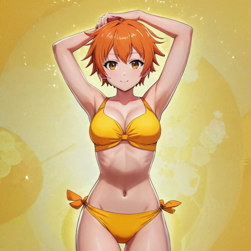 nami,one-piece swimsuit,sun,orange,summer swimsuit,swimsuit,asuka langley soryu,pollen panties,vitamin c,orange color,bathing suit,hinata,summer background,oranges,sunburst background,anime 3d,tangerine,nemo,kotobukiya,tan-tan