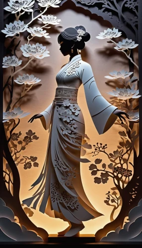 art deco woman,oriental painting,woman silhouette,chinese art,geisha,geisha girl,perfume bottle silhouette,oriental princess,the snow queen,taijiquan,art nouveau design,junshan yinzhen,art nouveau,ballroom dance silhouette,yi sun sin,japanese art,rosa ' amber cover,fantasy picture,suit of the snow maiden,art nouveau frame,Unique,Paper Cuts,Paper Cuts 04