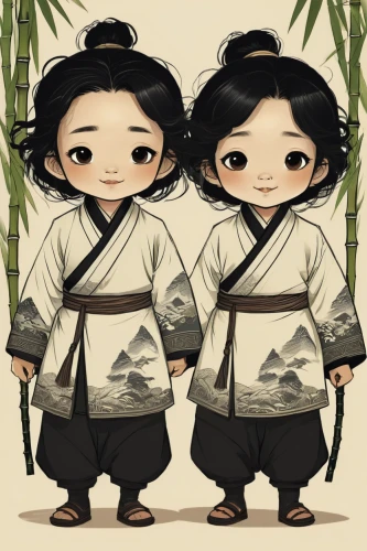 kimjongilia,chibi children,korean culture,hanbok,korean history,monks,kimonos,goki,chibi kids,arang,baozi,rice ball,taekkyeon,kimchijeon,two fish,jeongol,panokseon,water-leaf family,wuchang,banmian,Illustration,Black and White,Black and White 02