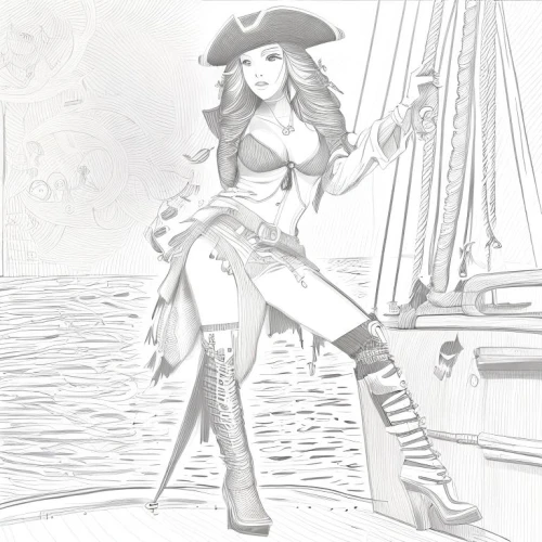 pirate,the sea maid,nautical star,delta sailor,seafaring,star line art,pirates,coloring page,scarlet sail,pirate treasure,nautical paper,girl on the boat,black pearl,sea fantasy,piracy,sailor,venetia,pirate flag,nautical clip art,sailer,Design Sketch,Design Sketch,Character Sketch