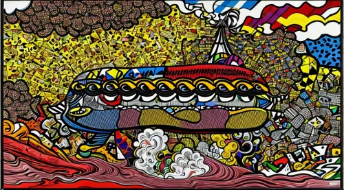 graf-zepplin,cd cover,sardine,turtle ship,amusement ride,roy lichtenstein,abstract cartoon art,two-handled sauceboat,carnival tent,viking ship,bumper car,panoramical,carnival,station wagon-station wagon,zeppelins,carnival horse,bobbycar-race,pedal boats,brazil carnival,turnover,Calligraphy,Painting,Graffiti Illustration